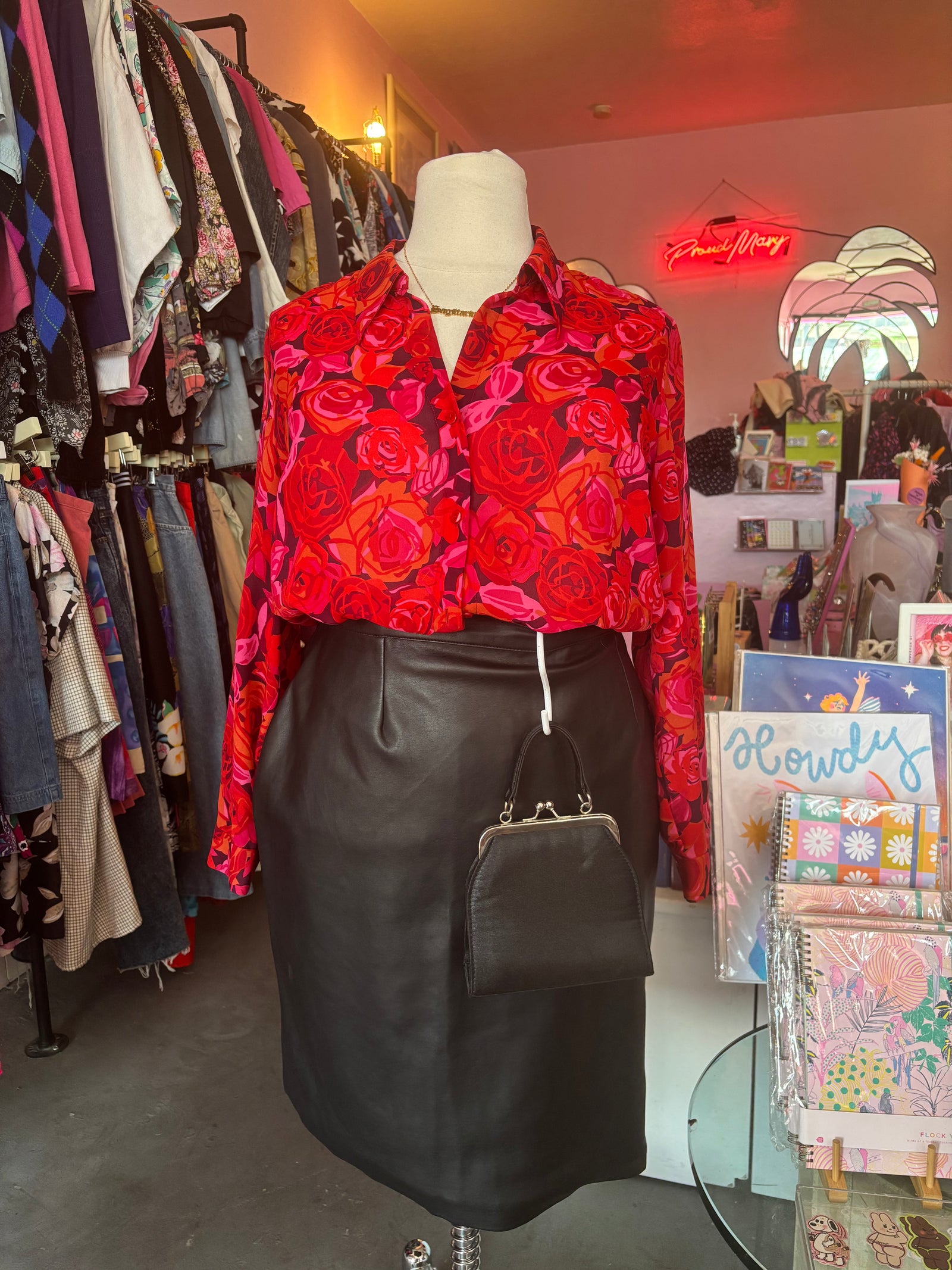 90s Venezia Pop Art Rose Print Blouse