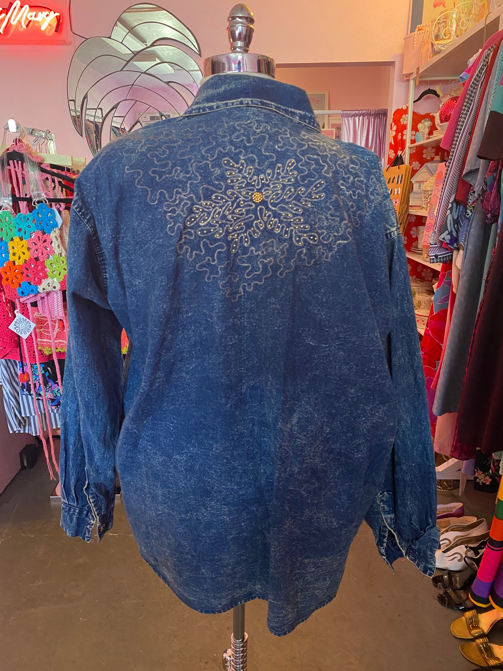 80’s Embellished Denim Shacket - 3X