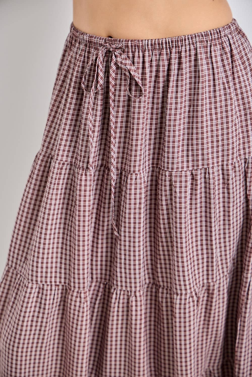 Micro-plaid Tiered Maxi Skirt