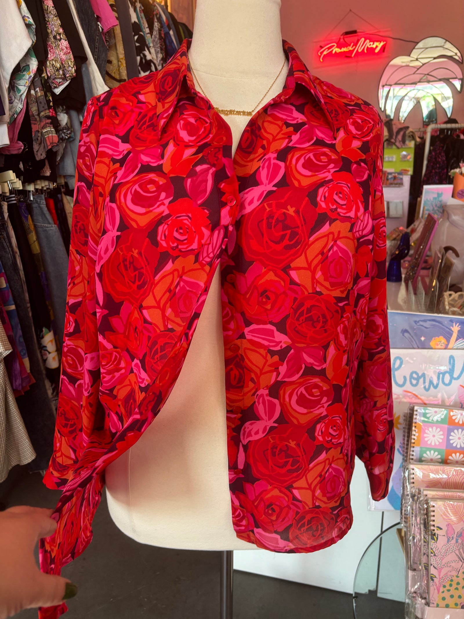 90s Venezia Pop Art Rose Print Blouse