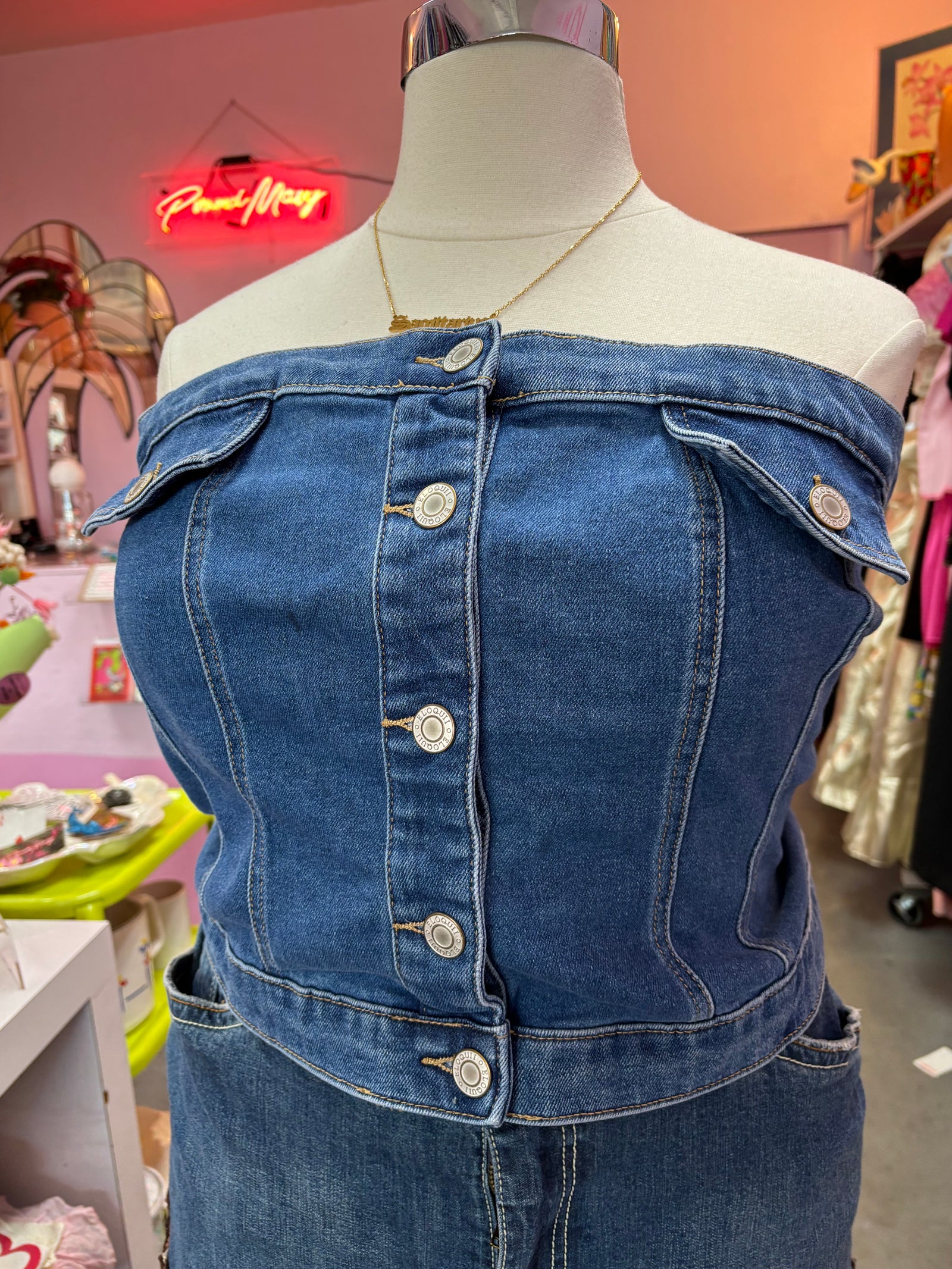 Eloquii Denim Button Up Sleeveless Bustier Top