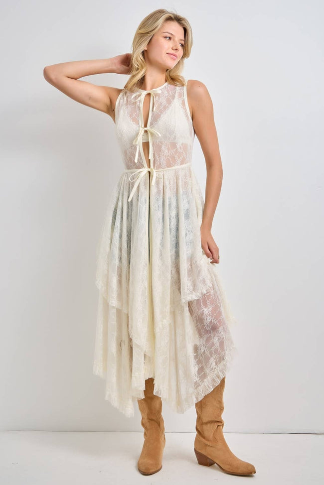 Plus Size Sleeveless Lace Duster