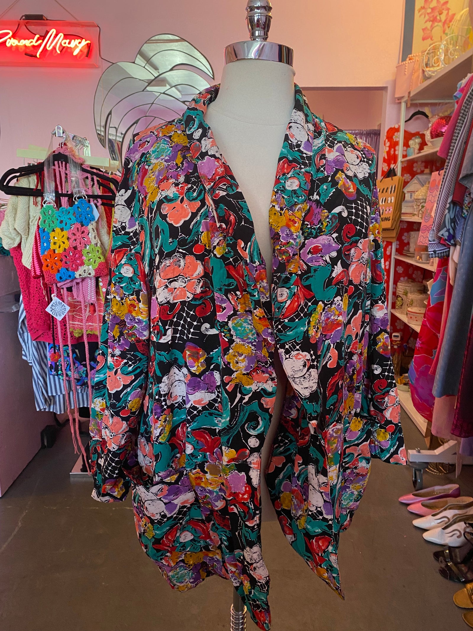 80’s Floral Longline Blazer - Size 22