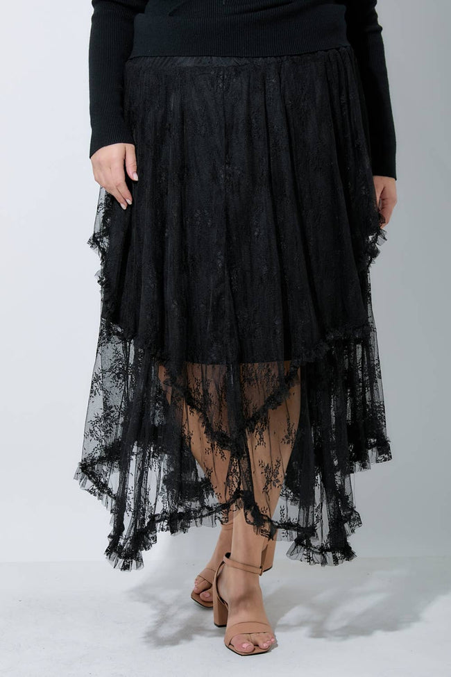 EMBELLISHED LACE HEM SKIRT