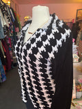 Houndstooth Chenille Cardigan with Loop Shag Collar - XL