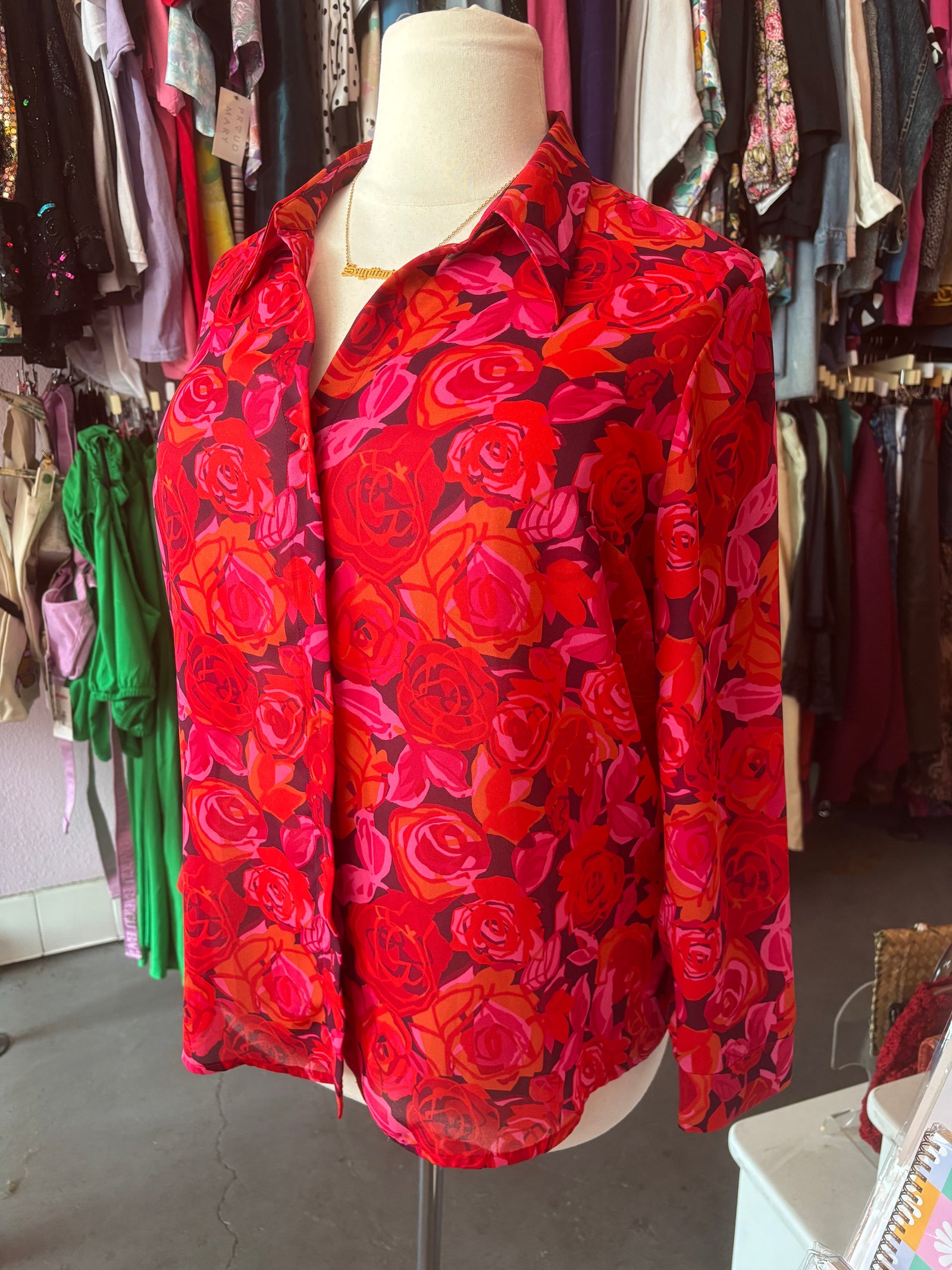 90s Venezia Pop Art Rose Print Blouse