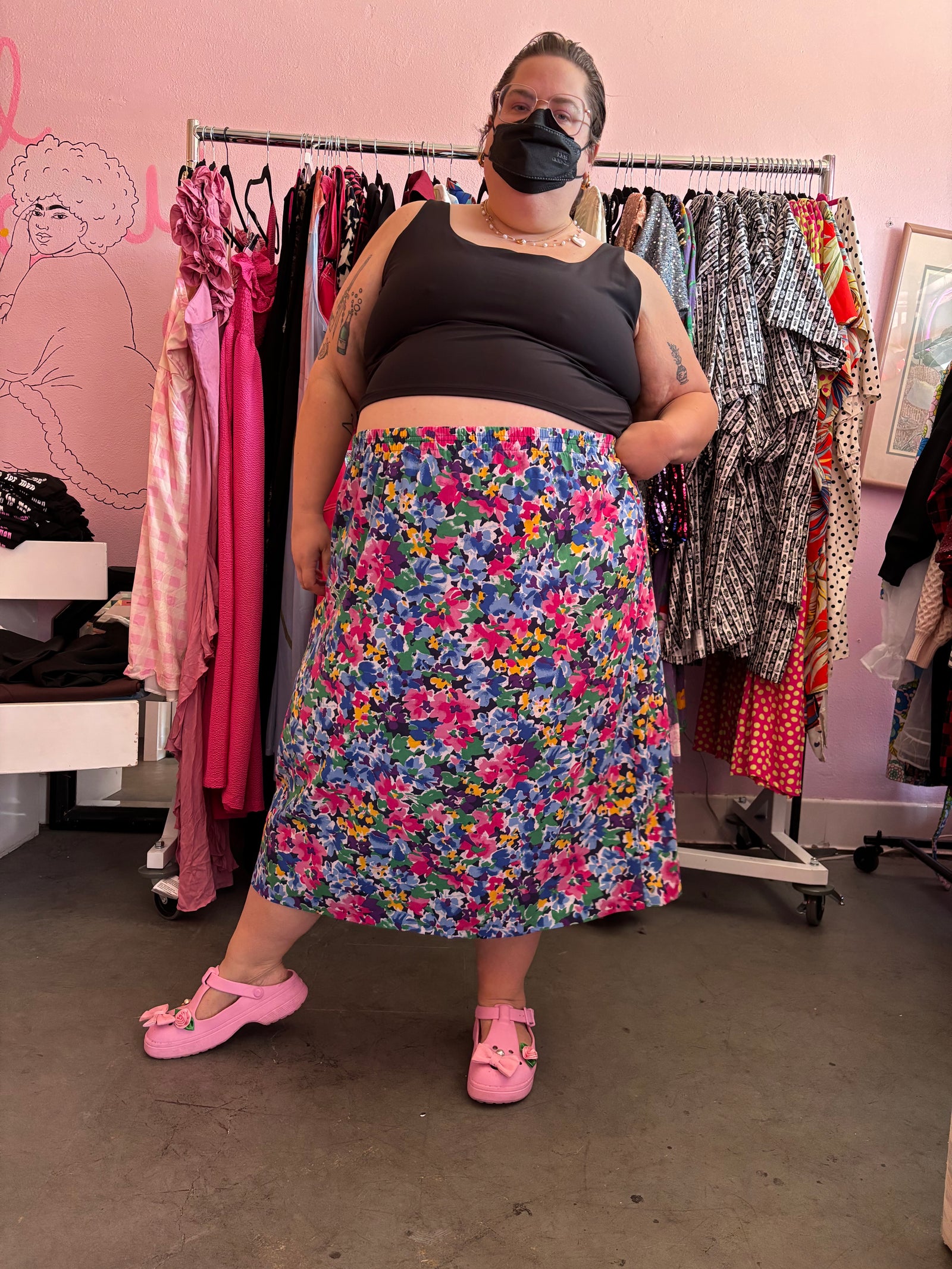 Vintage Impressionist Floral Skirt