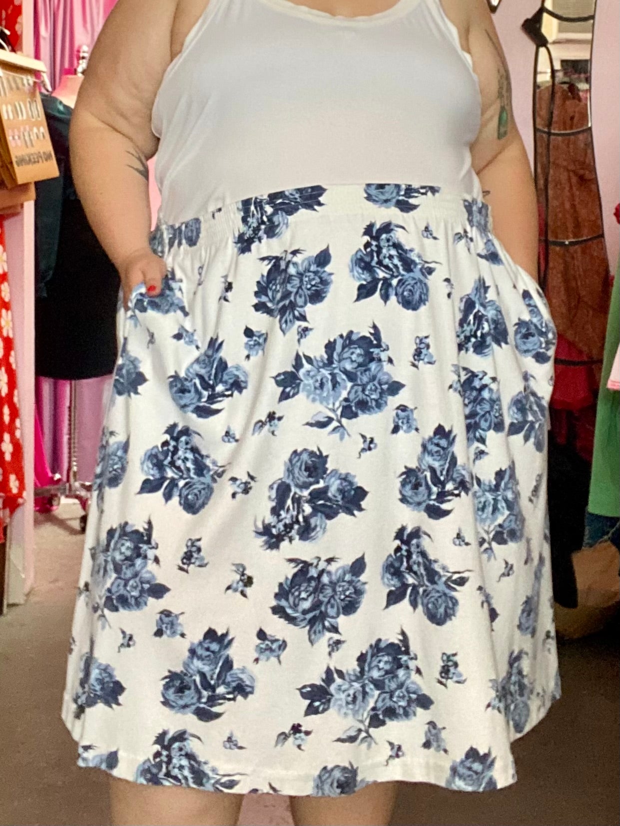 2000s Blue Rose Skirt - 4X/5X