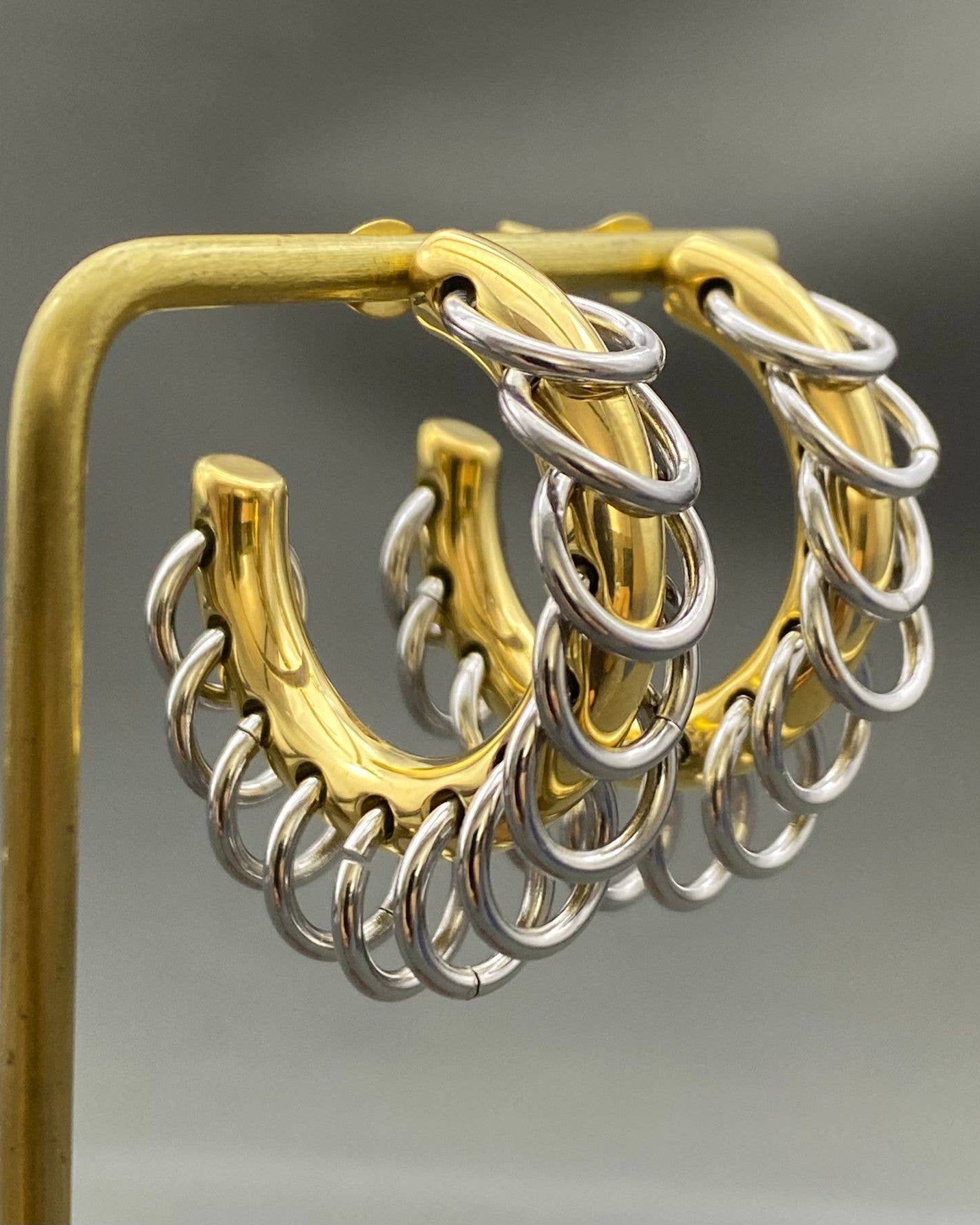 Stainless Steel Two-tone Pierced Hoops