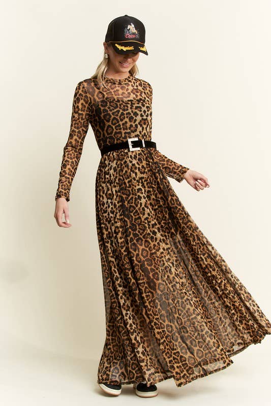 Animal Print Mesh Maxi
