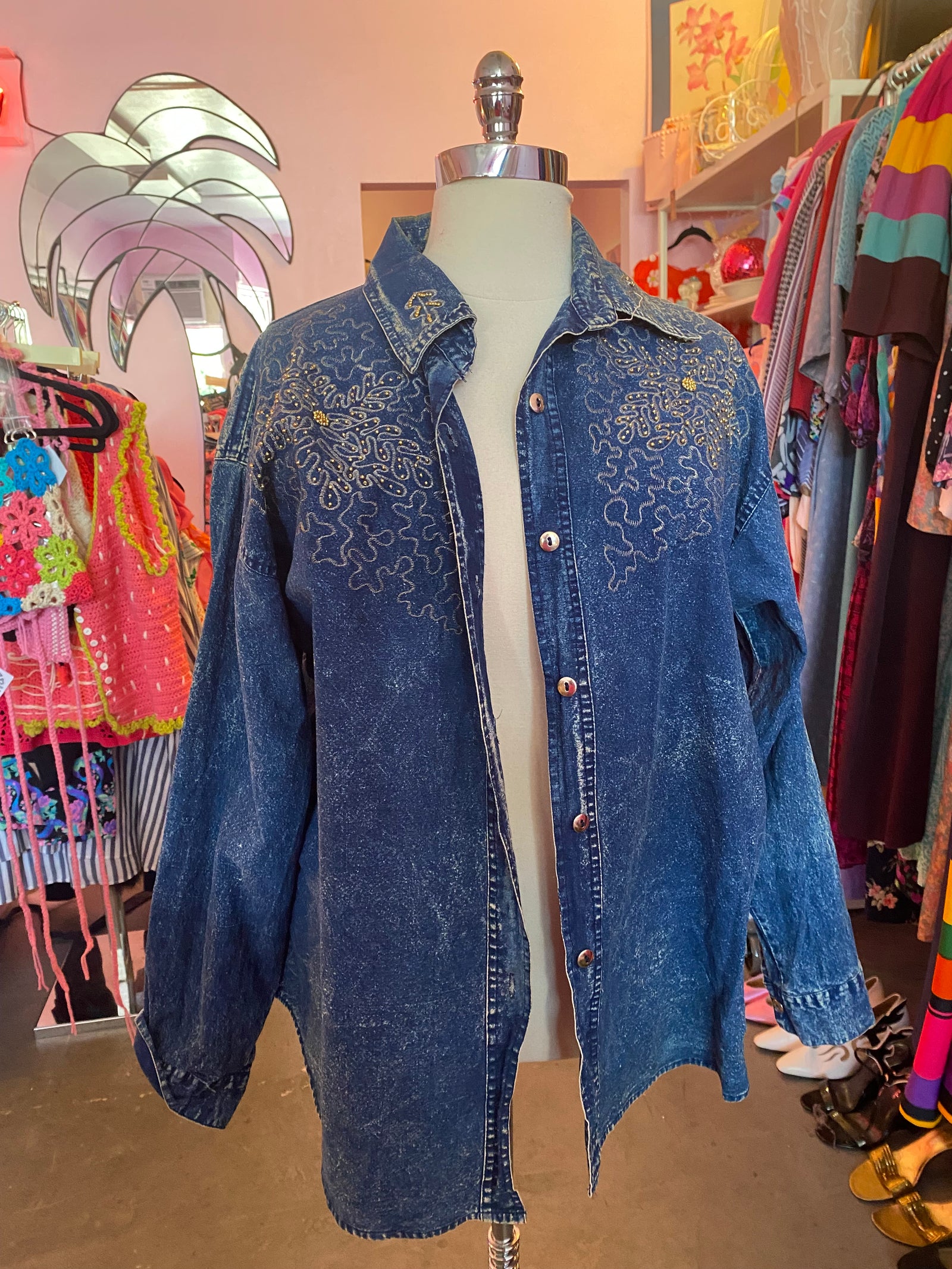 80’s Embellished Denim Shacket - 3X