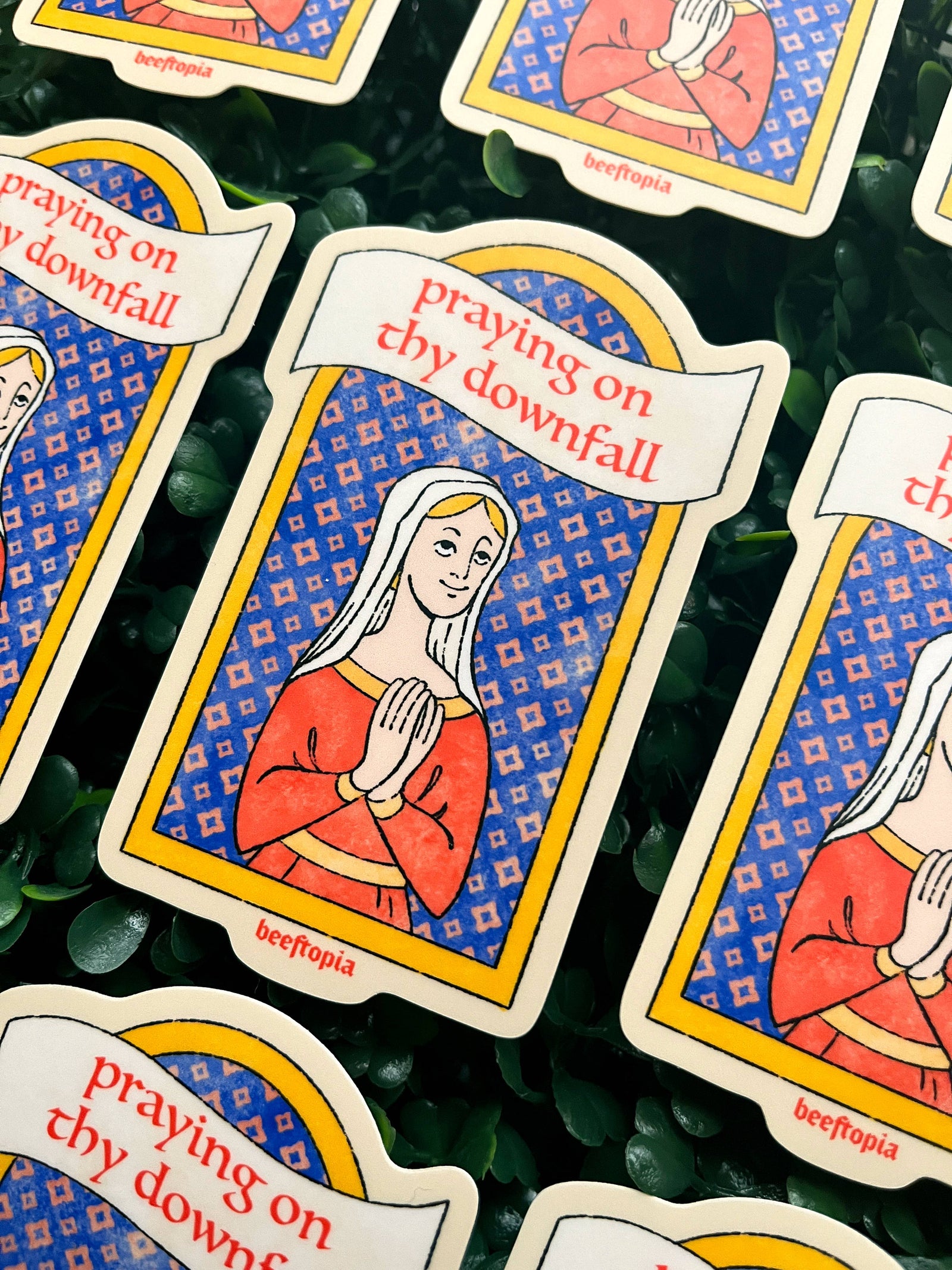 Praying on Thy Downfall Funny Medieval Vinyl Sticker