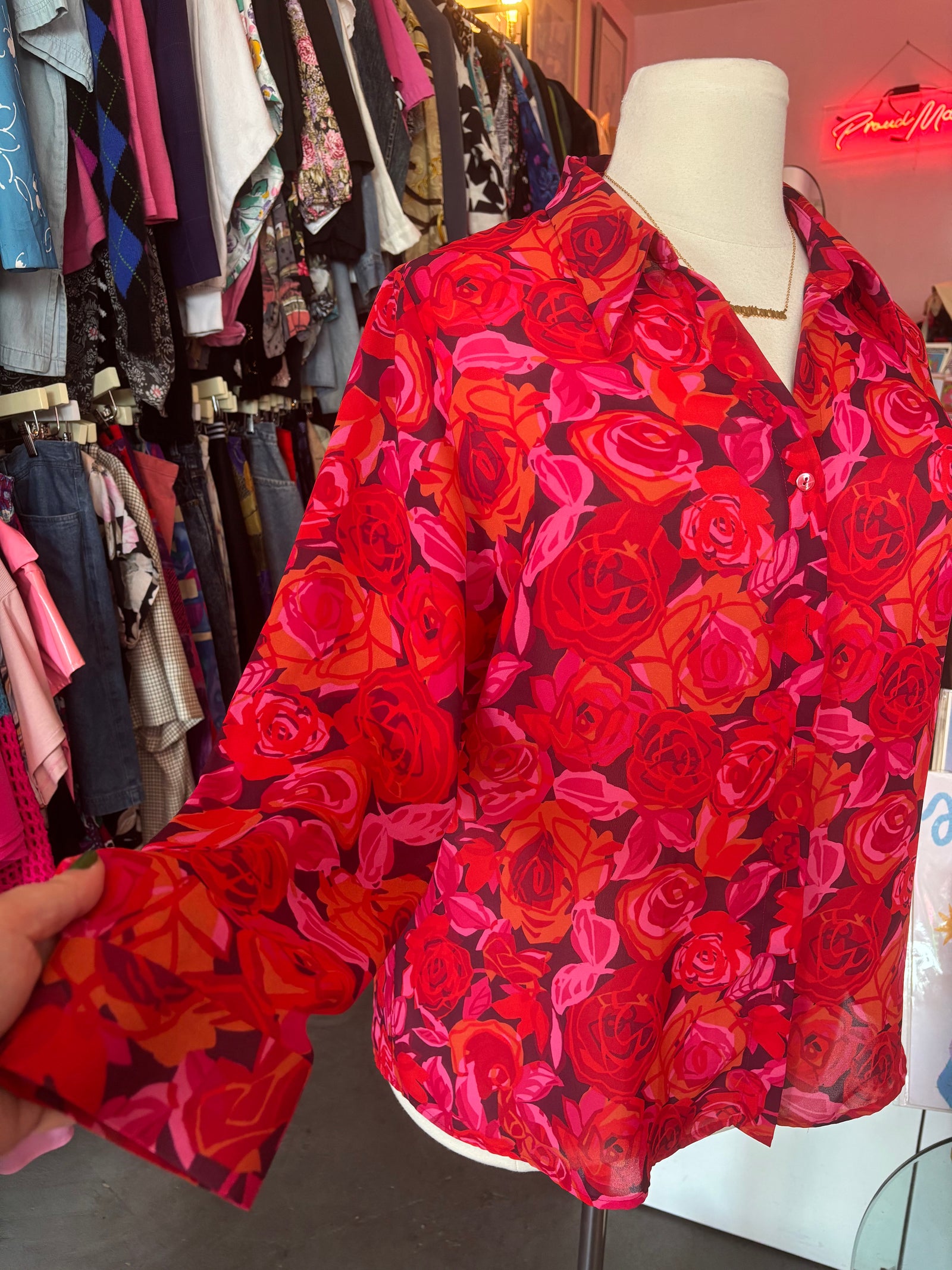 90s Venezia Pop Art Rose Print Blouse