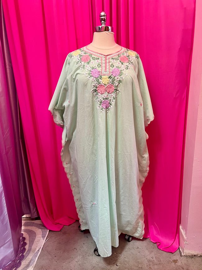 1960s Floral Embroidered Cotton Caftan - Fits up to 5X