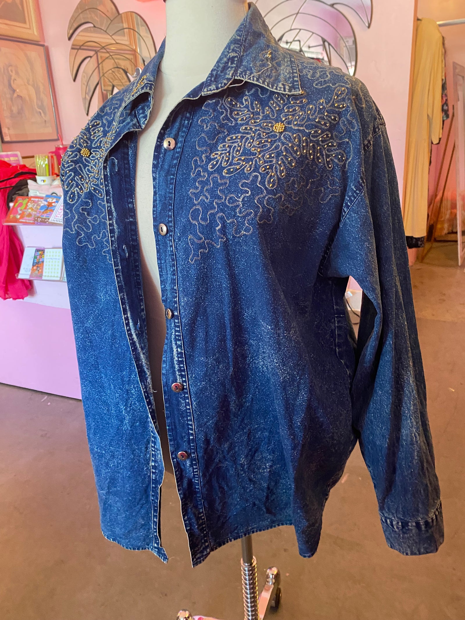 80’s Embellished Denim Shacket - 3X