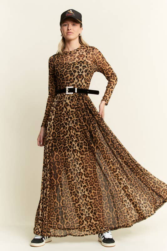 Animal Print Mesh Maxi