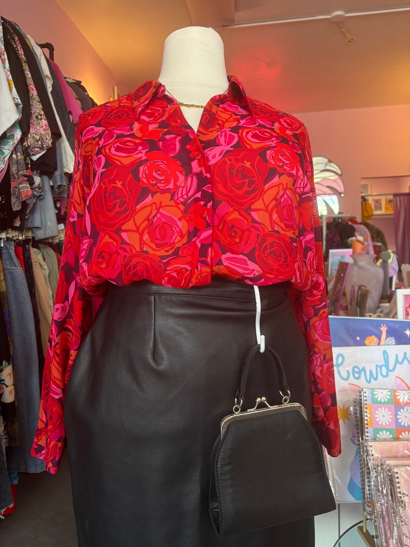 90s Venezia Pop Art Rose Print Blouse