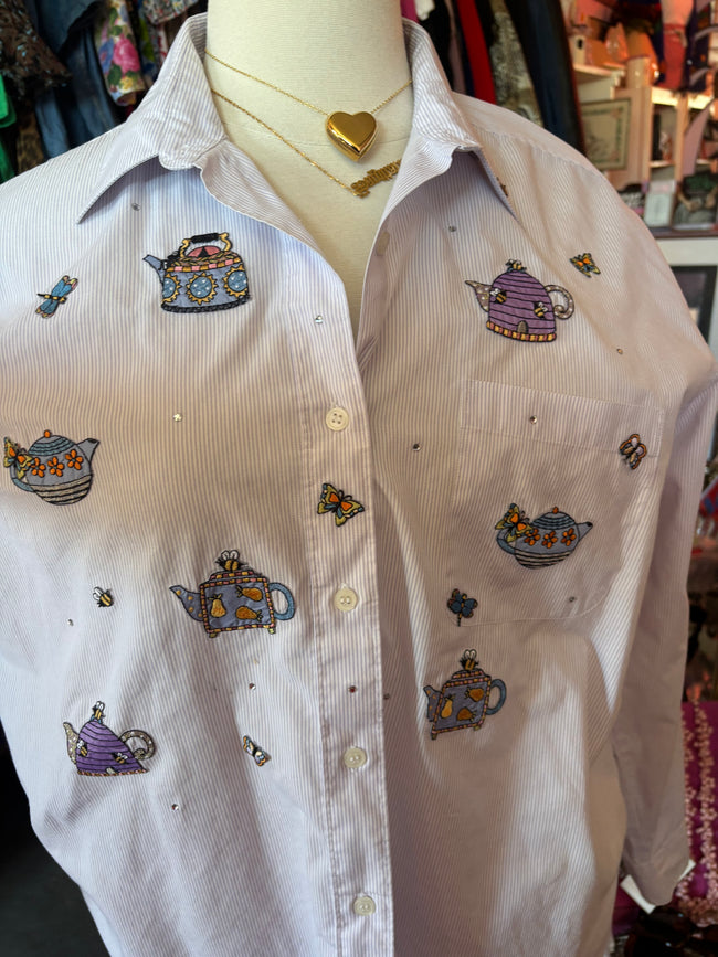 Tea Time Button up - 1X (oversized fit)