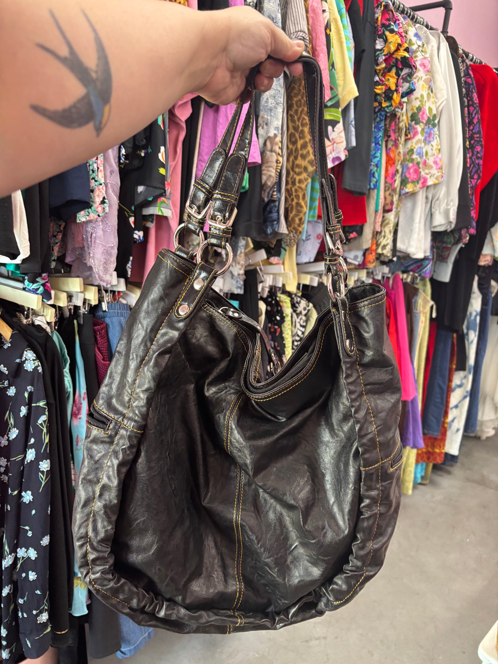 Y2K Leather Bag with O-Rings