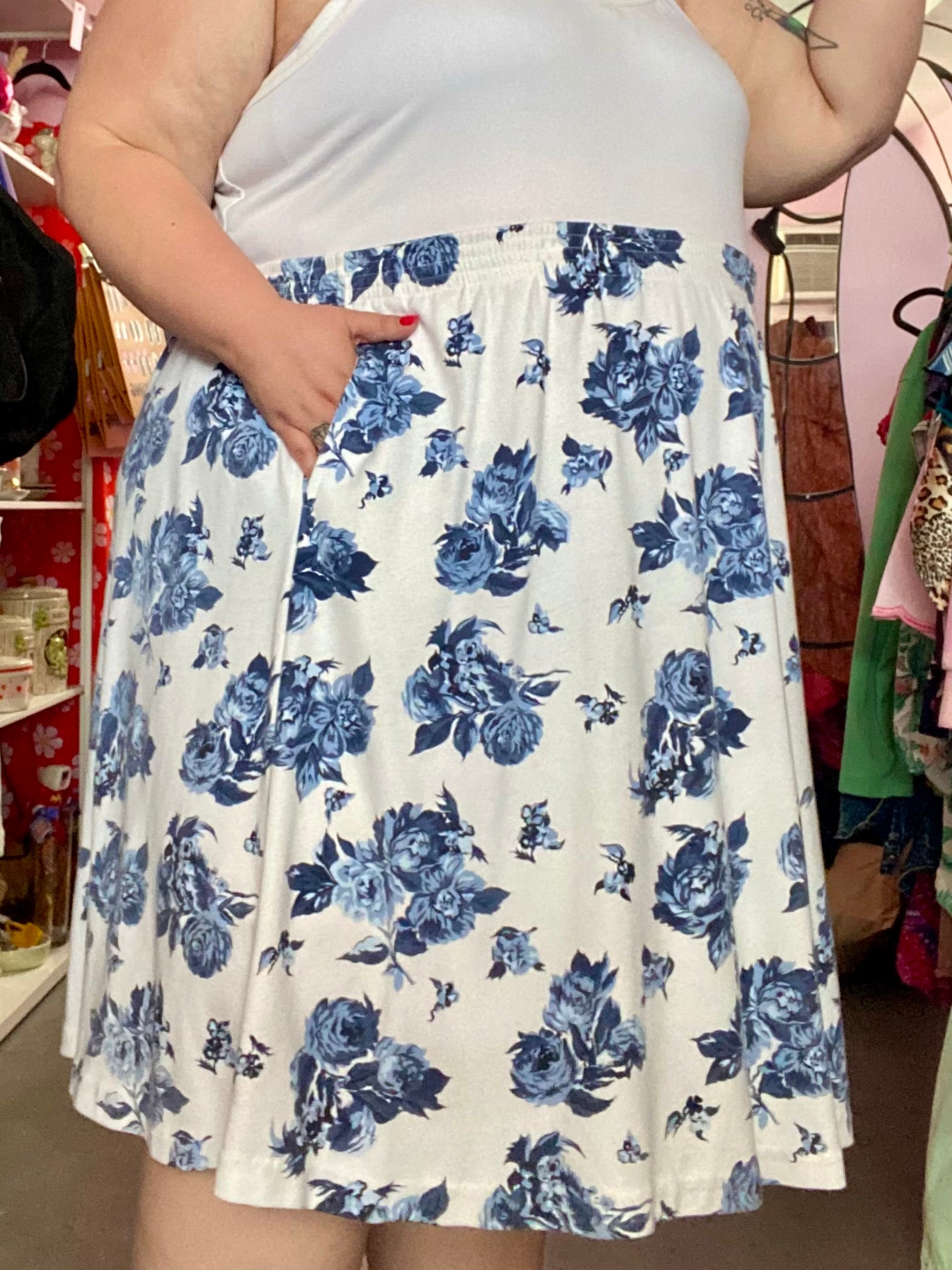 2000s Blue Rose Skirt - 4X/5X