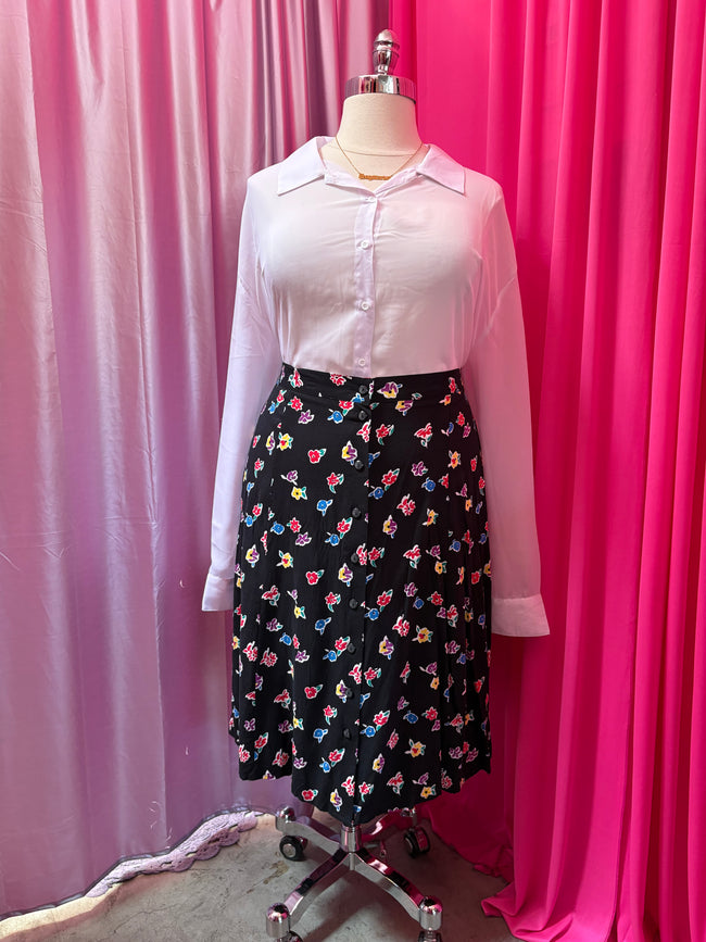 Sag Harbor Floral Button Midi Skirt