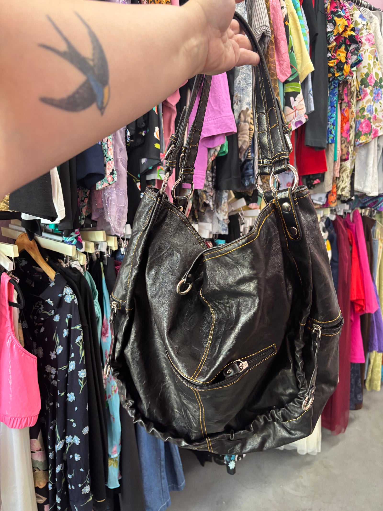 Y2K Leather Bag with O-Rings