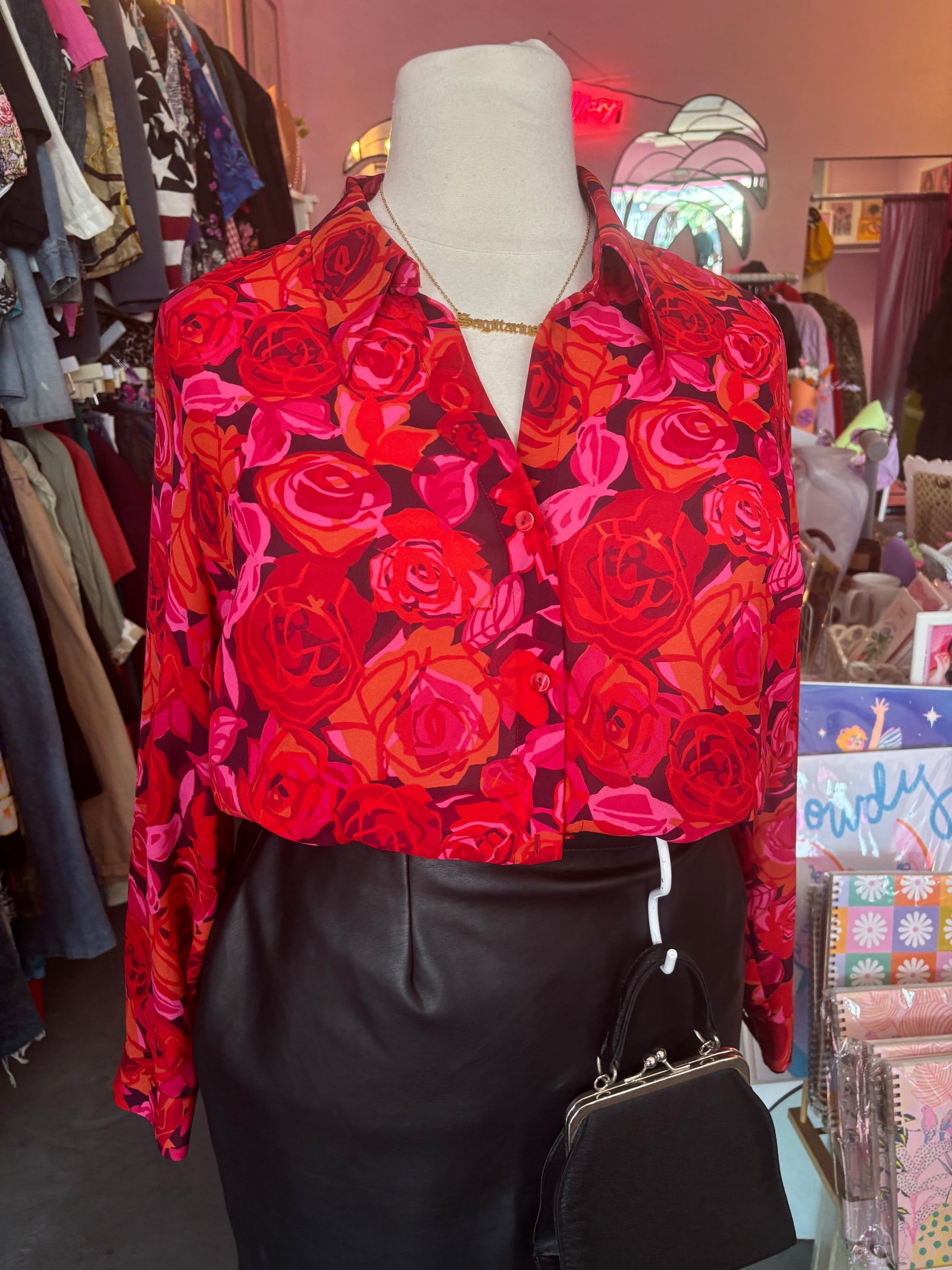 90s Venezia Pop Art Rose Print Blouse