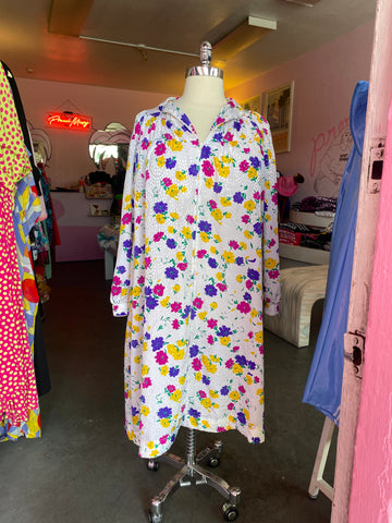1980s Tan Shirt Dress w/ Delicate Floral Pattern