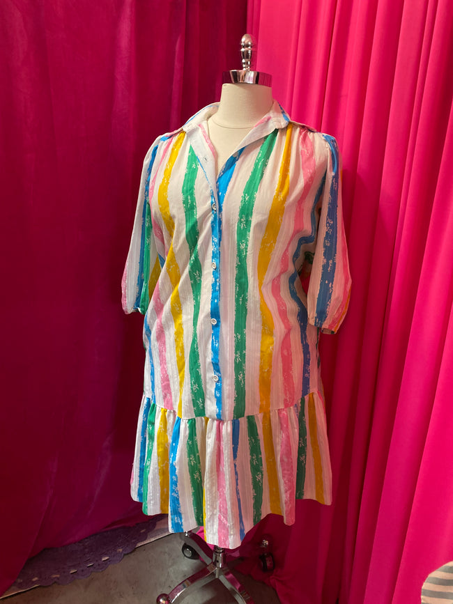 1970’s Cotton Drop Waist Dress - L - 1X
