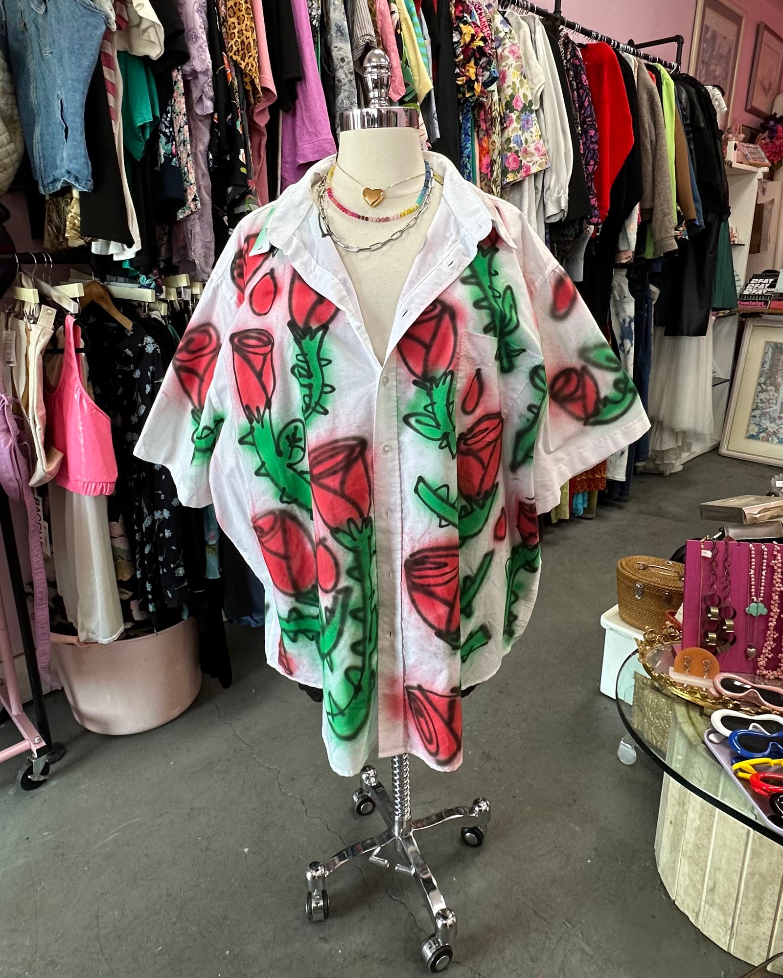 Customland x Proud Mary Thorny Rose Print Button-Up - 4X/5X