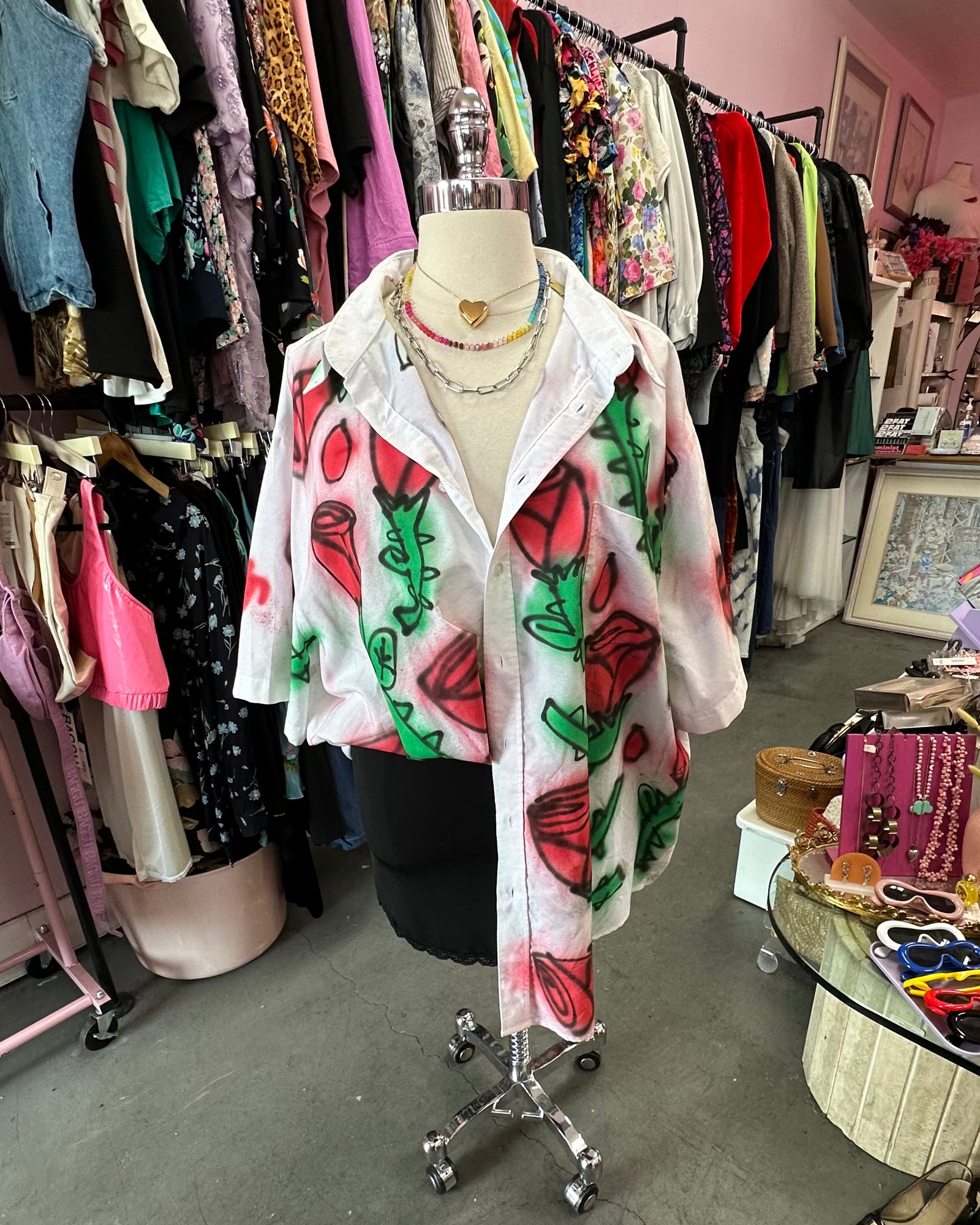 Customland x Proud Mary Thorny Rose Print Button-Up - 4X/5X