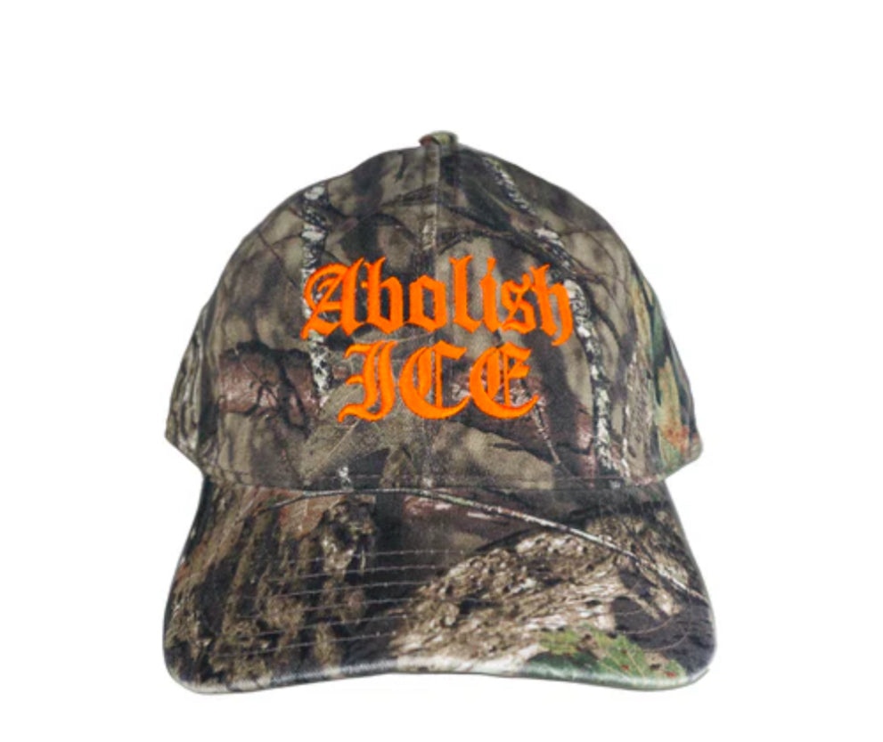 Abolish ICE Camo Hat with Orange Embroidery