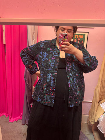 Black and White Floral Embroidered Blazer