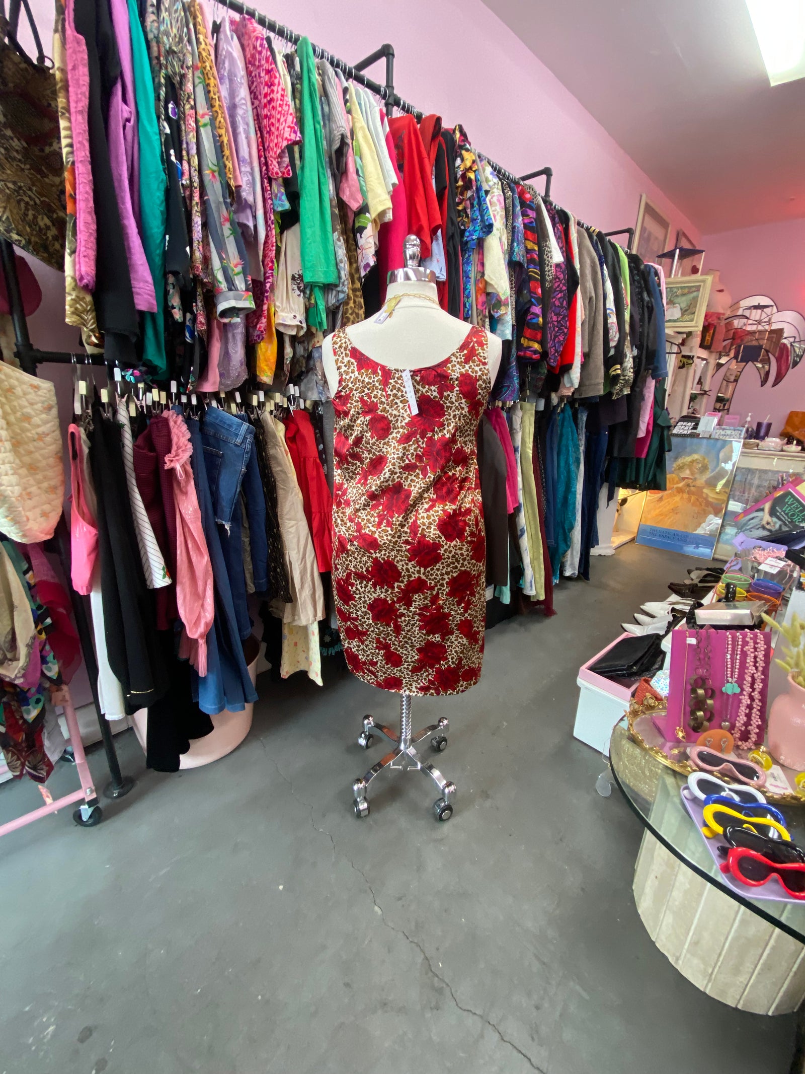 Handmade Slinky Satin Rose & Leopard Print Dress