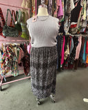 90s Black & White Crinkle Stretch Midi Skirt - 1X