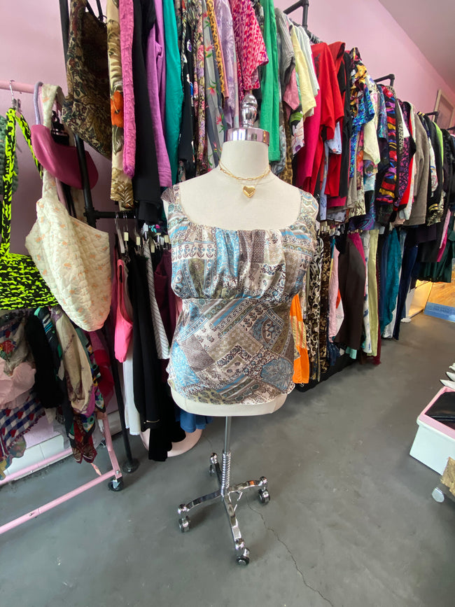 00s Patchwork Paisley Blue and Brown Tank
