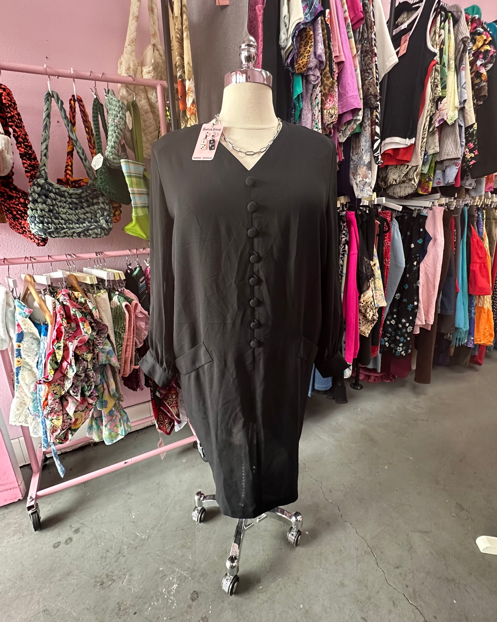 80s Classic Shoulder Pad Sheer Sleeved Dress