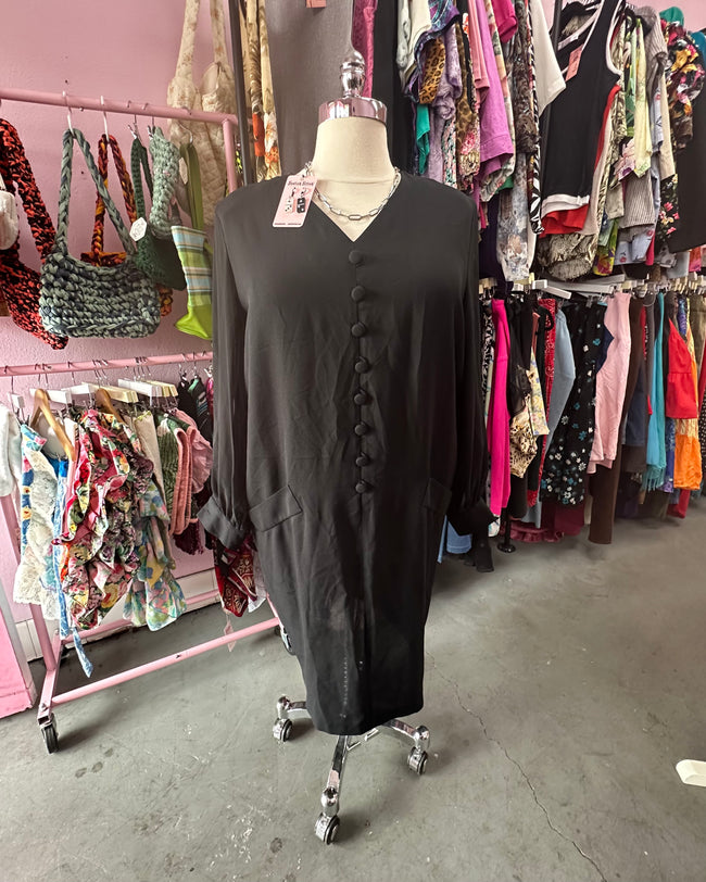 80s Classic Shoulder Pad Sheer Sleeved Dress