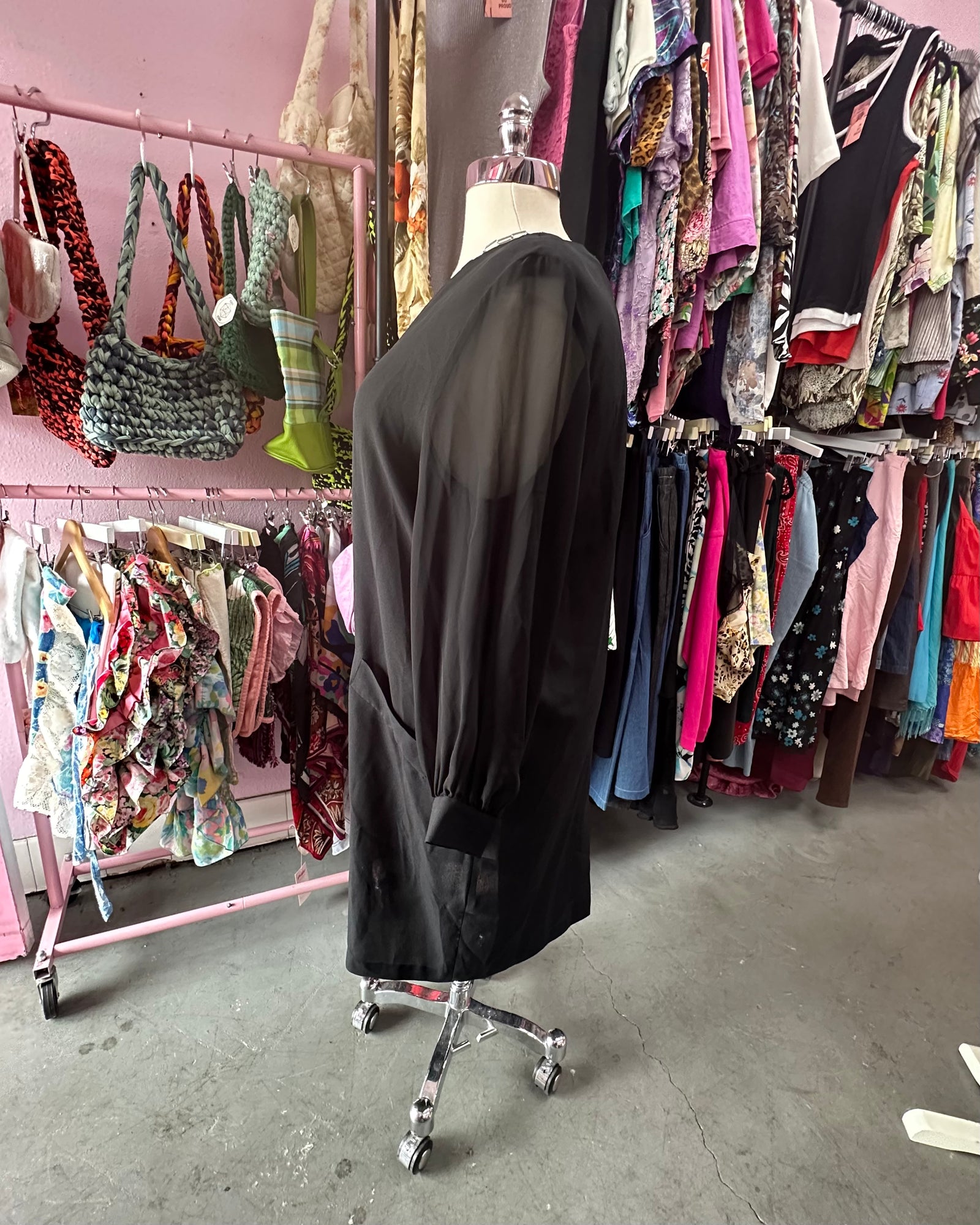 80s Classic Shoulder Pad Sheer Sleeved Dress