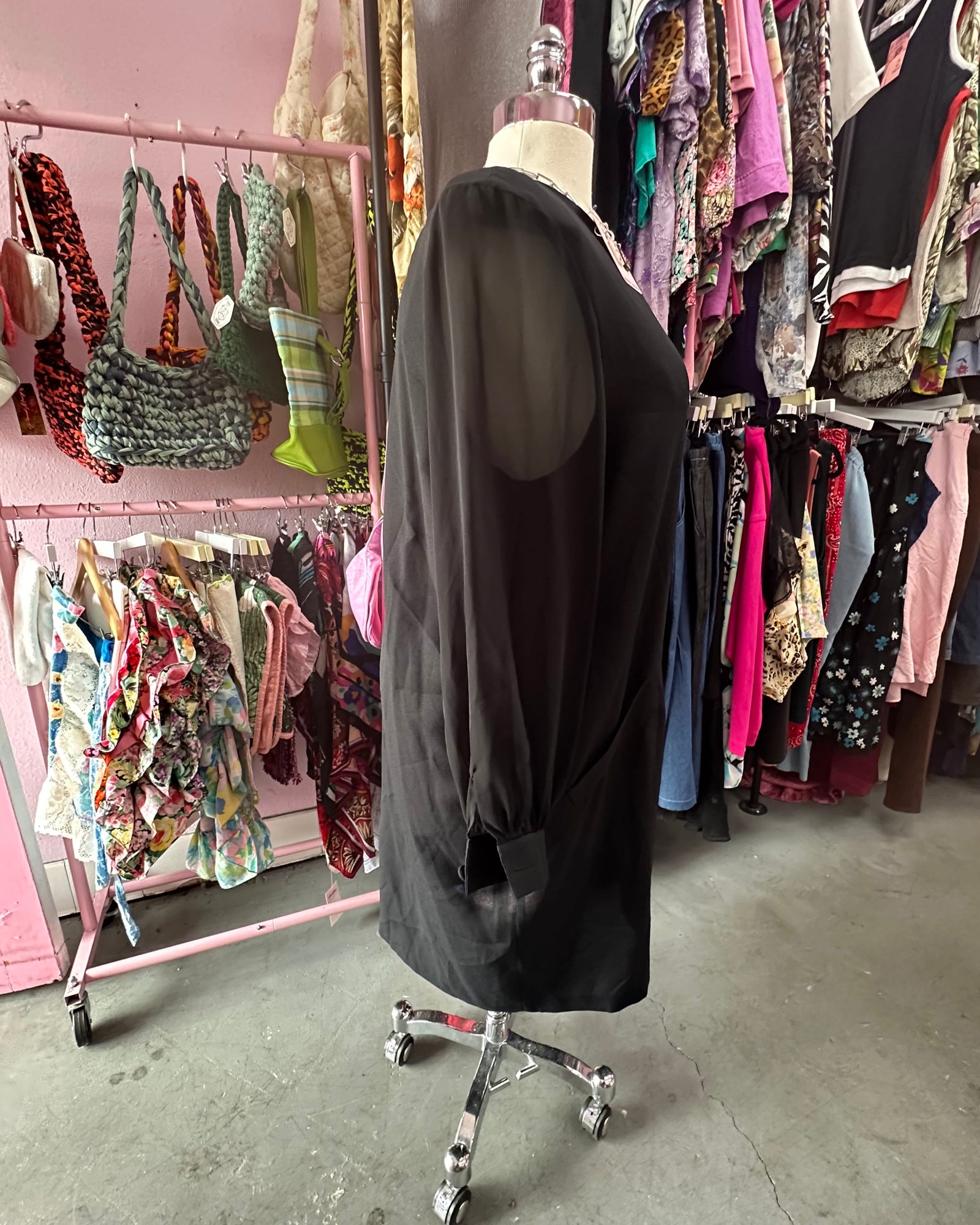 80s Classic Shoulder Pad Sheer Sleeved Dress