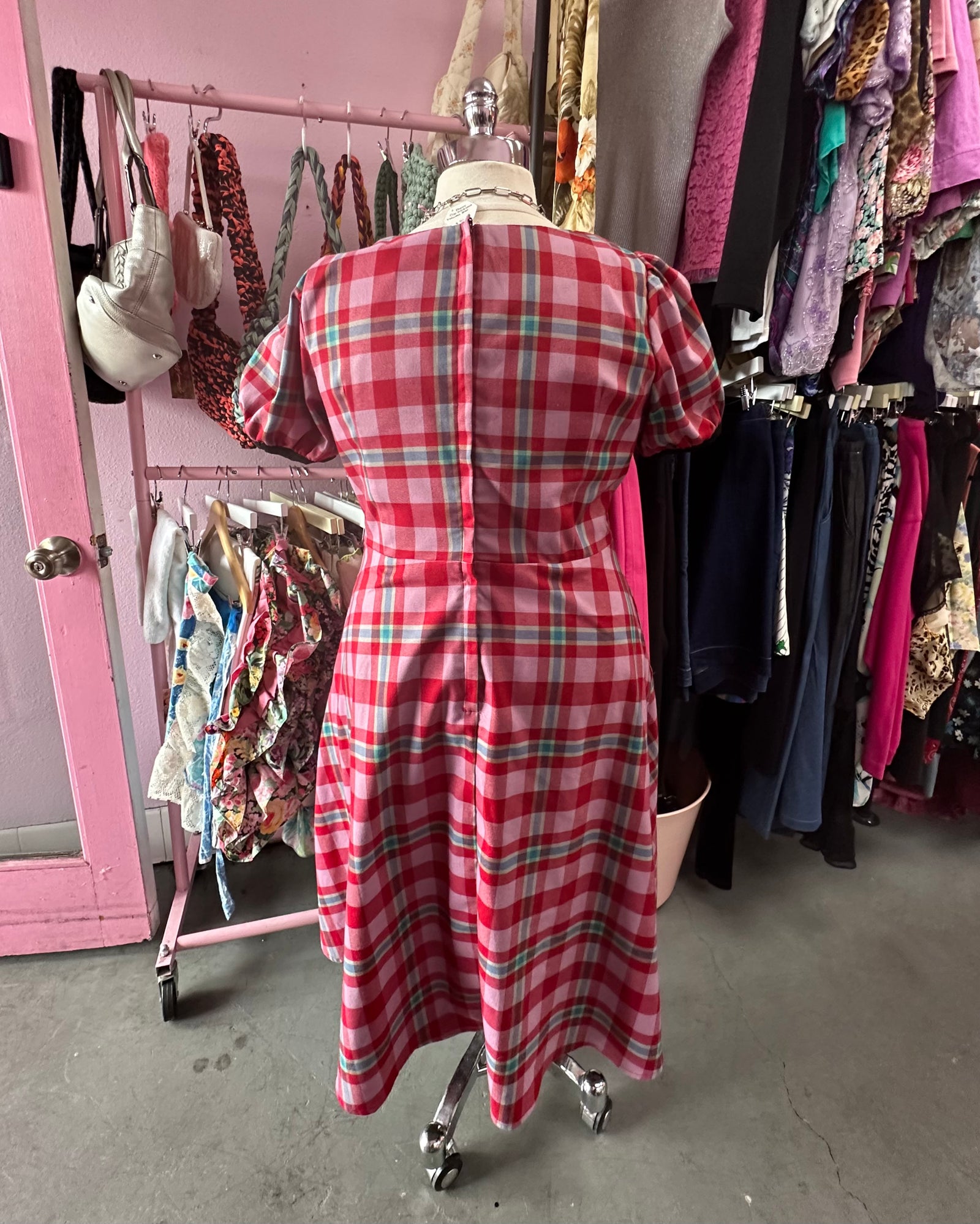2000s Plaid Lover's Puff Sleeve Dress - 4X (fits like a 2X)