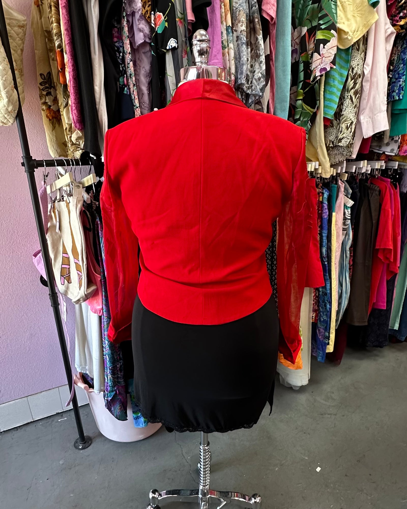 80s Red Sheer Sleeved Blazer - XL