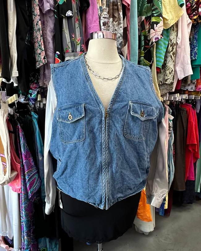 Denim Zip Up Vest - 3X