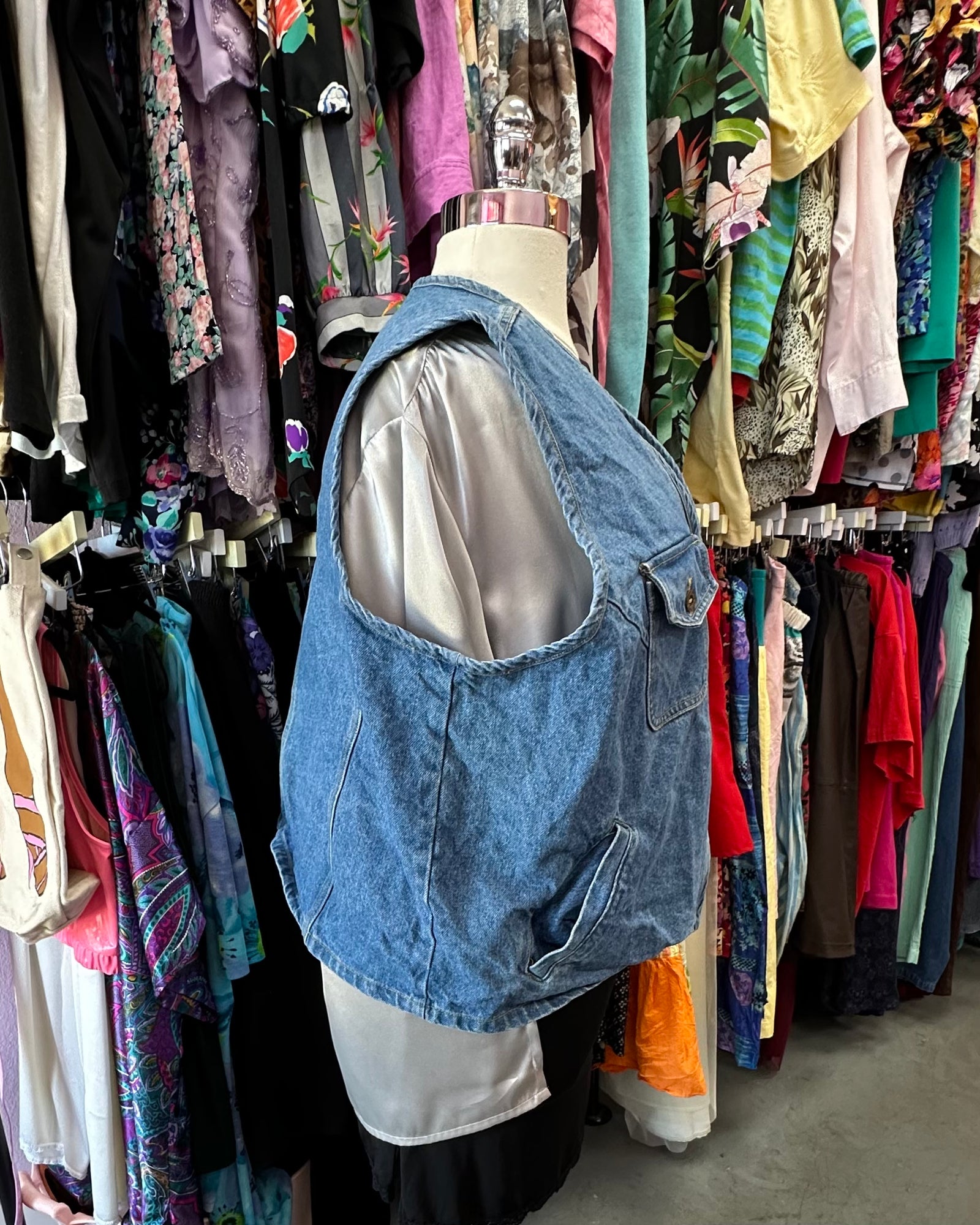 Denim Zip Up Vest - 3X