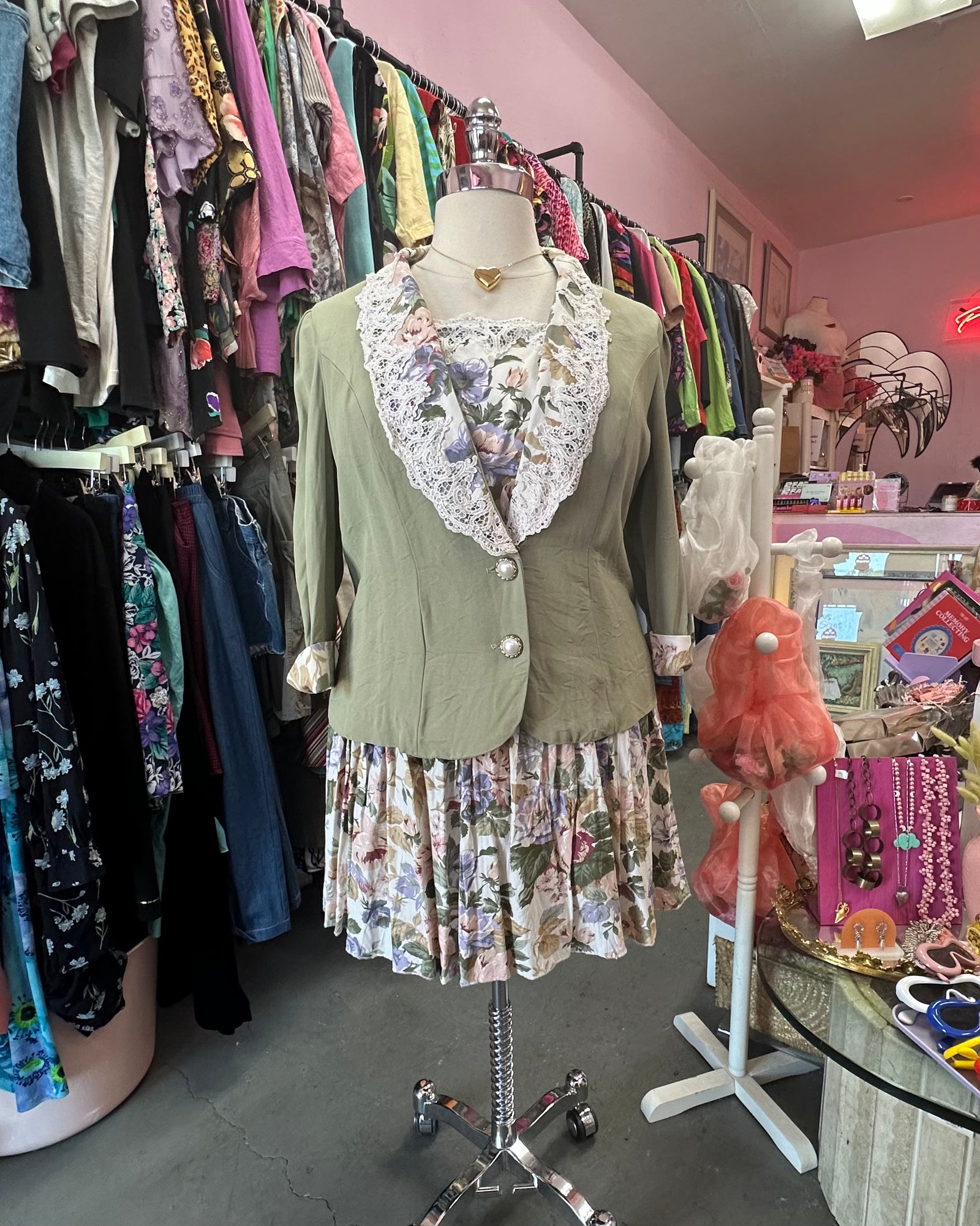 90's Floral Blazer and Pleated Skirt Set