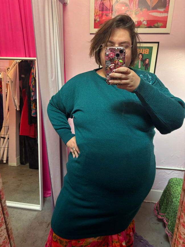 1980's Teal Sweater Dress - 2X - 5X