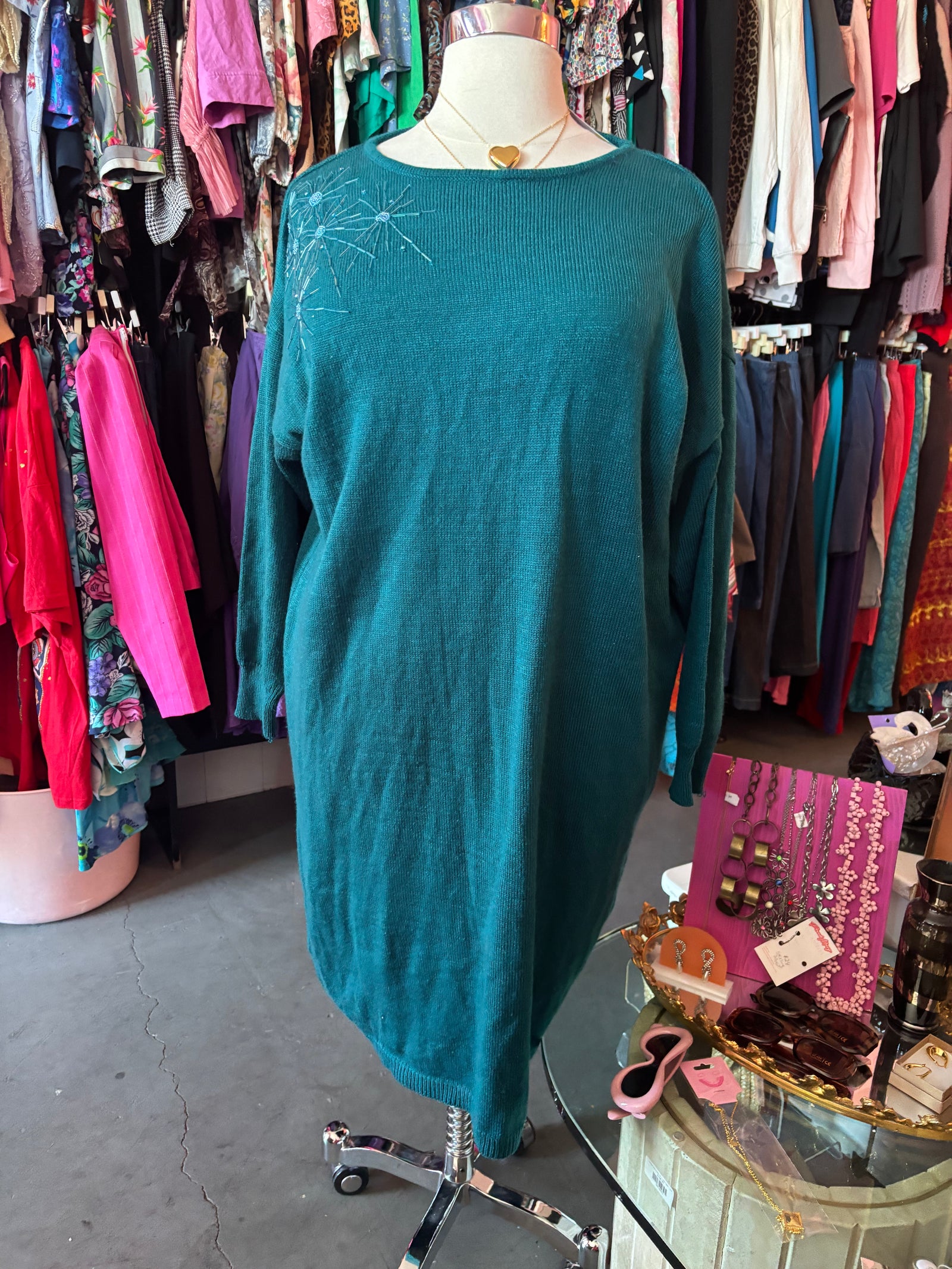 1980's Teal Sweater Dress - 2X - 5X