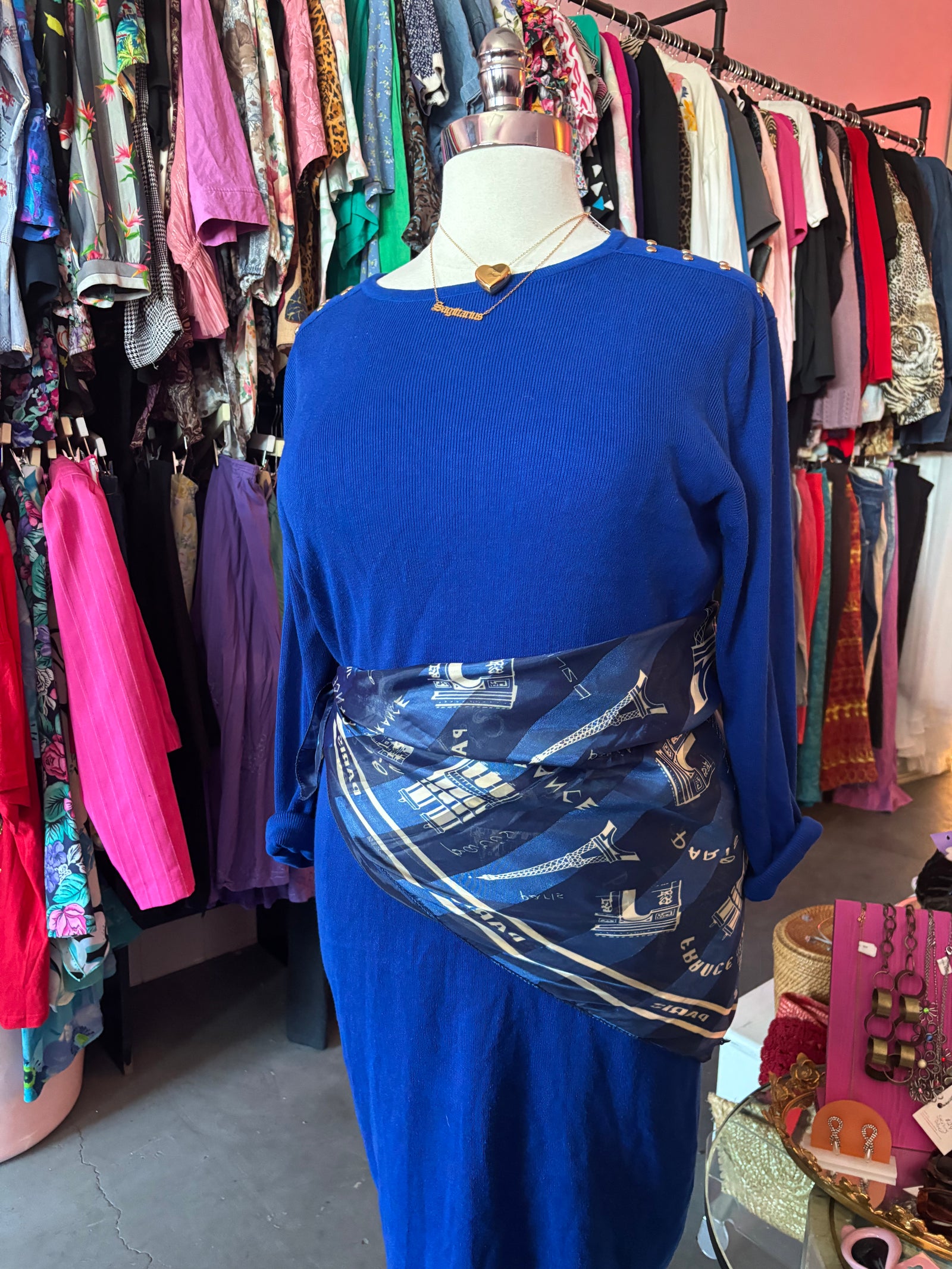 1980's Cobalt Sweater Dress - 2X - 4X