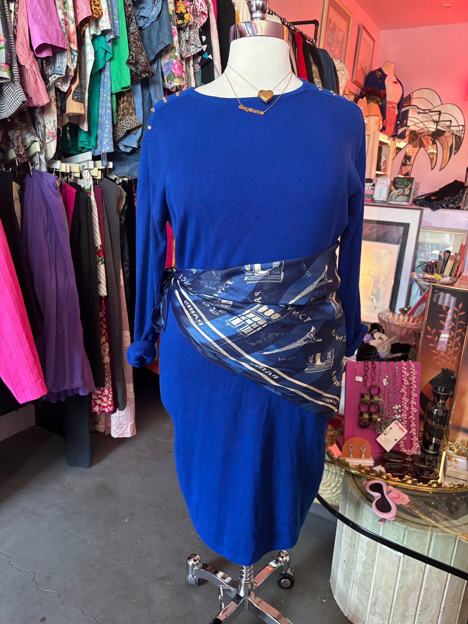 1980's Cobalt Sweater Dress - 2X - 4X