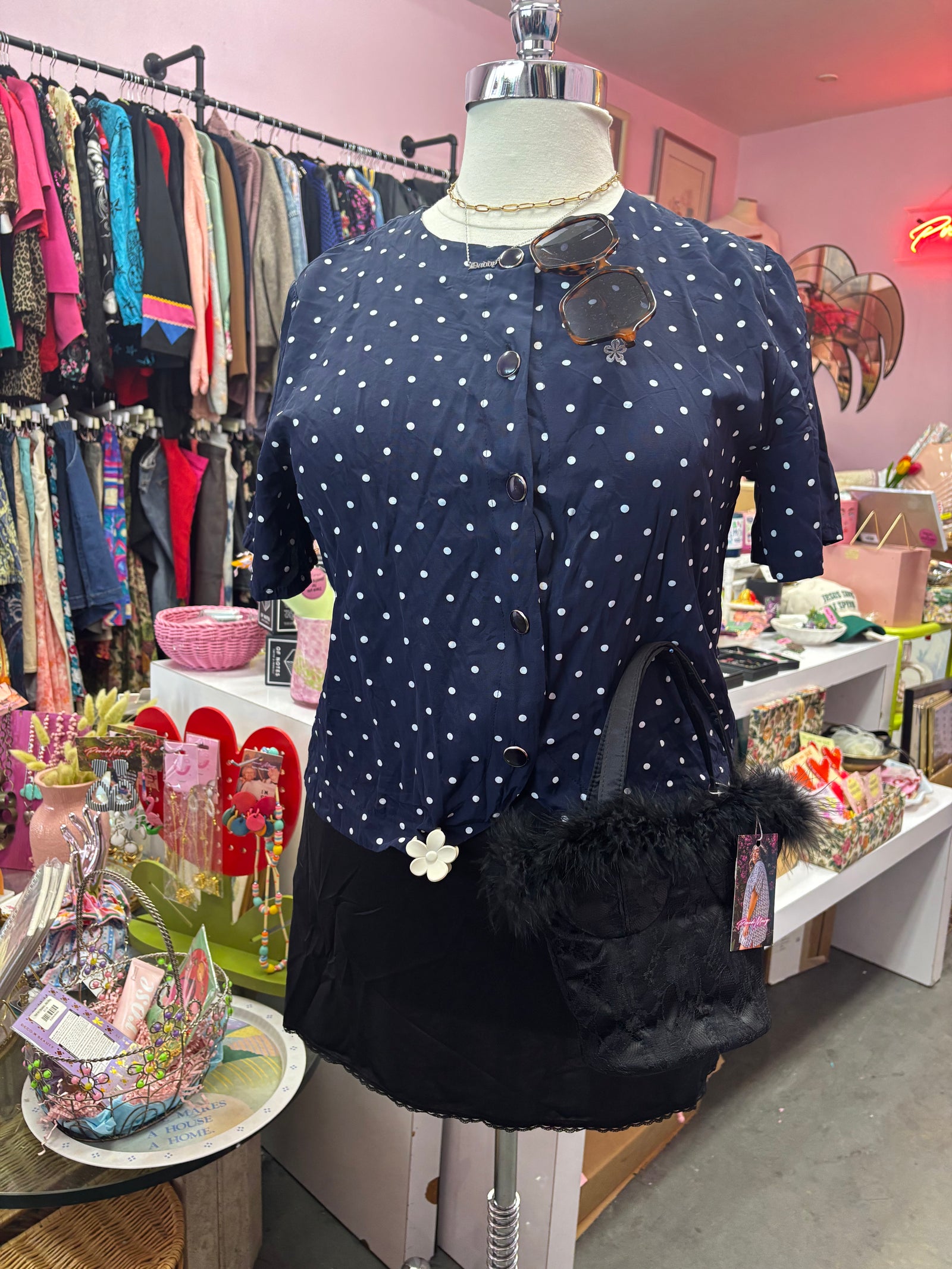 Vintage Polka Dot Short Sleeve Blazer
